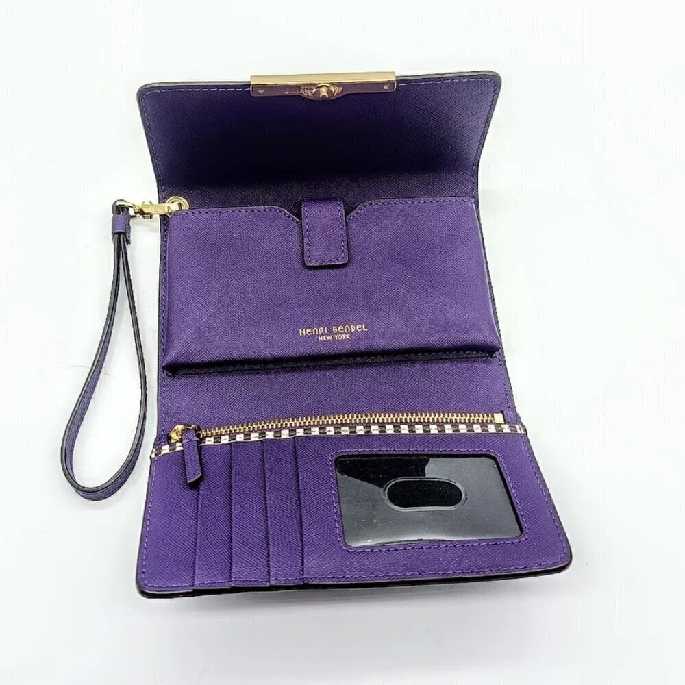 Henri Bendel Purple Saffiano Leather Wallet Wristlet Clutch NWOT